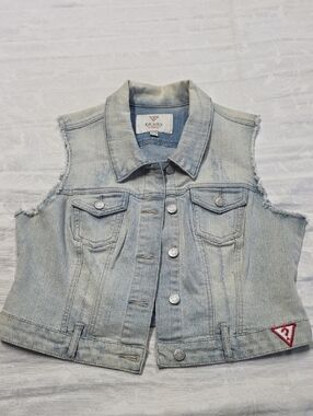 GUESS Distressed Denim Vest - Youth XL (Fits Adult S/M)